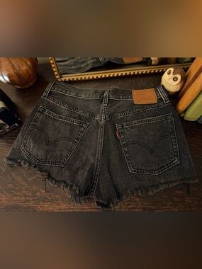 Levi's Washed Black Denim Frayed Hem Men's Cutoff Shorts